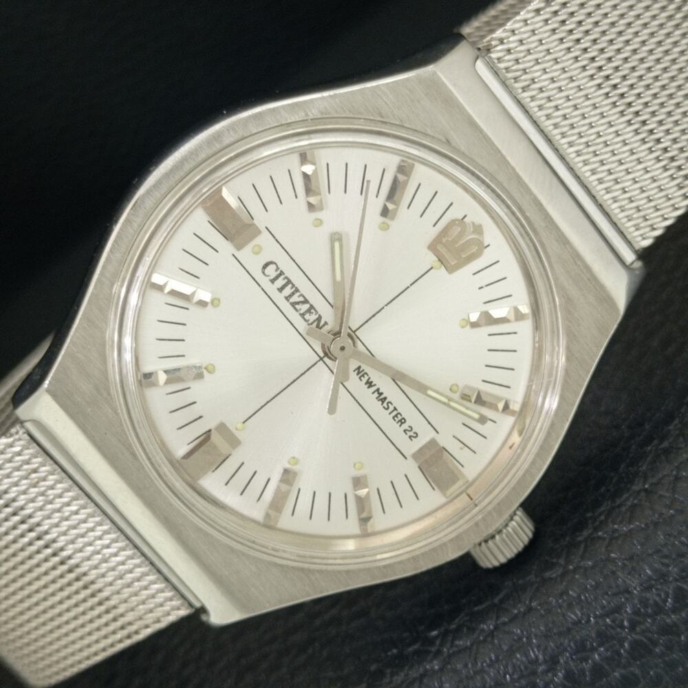 Vintage 1983 Citizen Manual Wound Mens Silver Watch & White accents